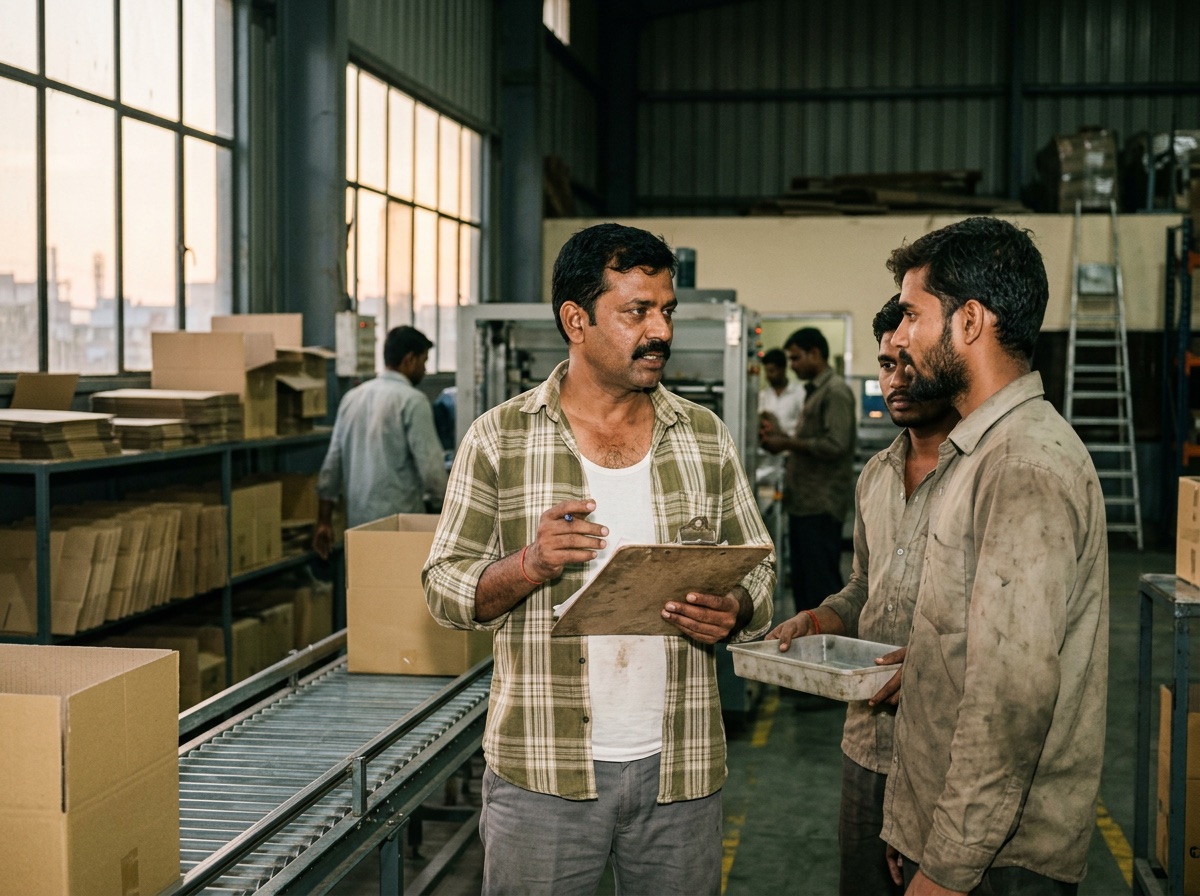 An operations manager on the shop floor with his team